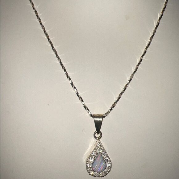 Vintage White Opal Mexico Silver Pendent on 925 Sterling Silver Chain Necklace - Picture 3 of 10